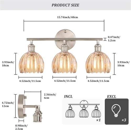 Vista 141 de Shenmoyl Lámparas de baño, lámpara de pared de 2 luces para tocador sobre espejo con pantalla de vidrio tulipán blanco para dormitorio, sala