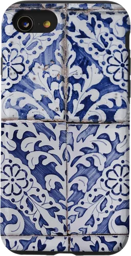 Vista 18 de Azulejos de patrón portugués - Funda azul y blanca floral para iPhone 17