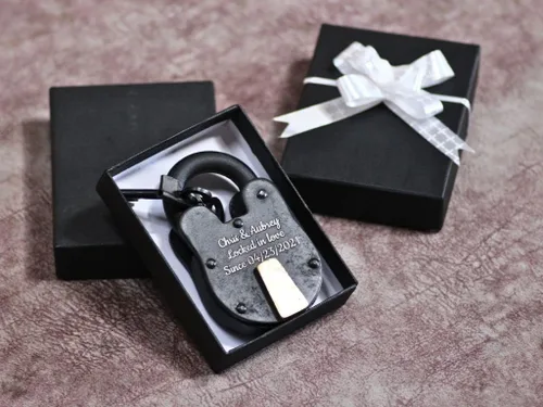Vista 5 de RII - Candado de amor personalizado, negro, candado con llave, recuerdo grabado, regalo para marido, esposa, novio, novia, candado de amor
