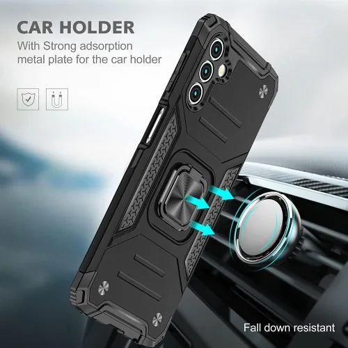 Vista 6 de HNHYGETE Funda para Samsung A13 5G, Galaxy A13 5G con protector de pantalla, soporte giratorio de grado militar de 360° (resistente), fundas Negro