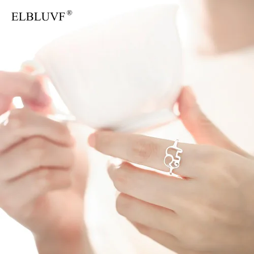 Vista 2 de Anillo de plata de ley 925 con elefante y animal de la suerte, regalo de dama de honor
