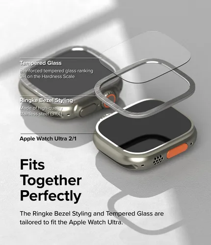 Vista 4 de Ringke Protector de pantalla compatible con Apple Watch Ultra 2 y diseñado para Apple Watch Ultra, protector de vidrio templado con marco de acero