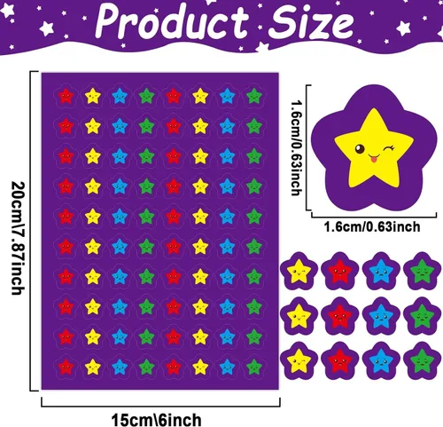 Vista 2 de 2880 calcomanías de estrellas para niños, calcomanías de caras tristes felices para tabla de comportamiento de recompensa, calcomanías