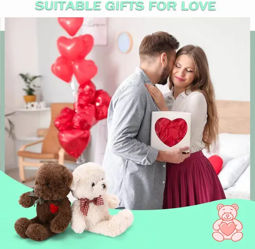 Vista 5 de Riuhot Oso de peluche pequeño con corazón, bonito oso de peluche blanco, oso suave, juguetes de peluche, regalos para novia, novio, niño
