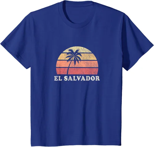 Vista 53 de El Salvador Vintage 70s Retro Throwback Design Camiseta, Azul
