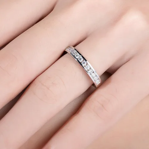 Vista 6 de Anillos de eternidad de moissanita, anillos de boda, color D, claridad VVS1, redondo, corte brillante, plata de ley 925, 56 piedras, anillos