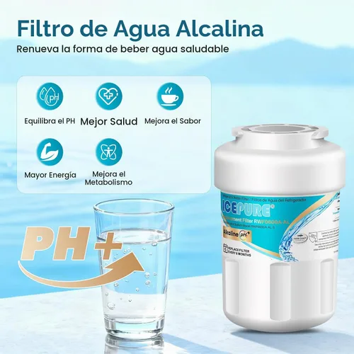 Vista 4 de ICEPURE Alkaline RWF0600A-AL Filtro de agua para refrigerador, reemplazo para GE MWF, MWFA, MWFINT, MWFP, GWF, 46-9991, Kenmore® 9991, WFC1201