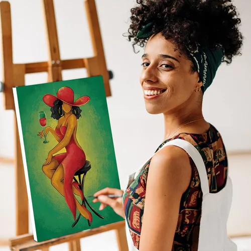 Vista 4 de Nuberlic Paquete de 4 pinturas elegantes de 8 x 10 pulgadas, lienzo predibujado para pintar para adultos Afro Queen sorbo y pintura, recuerdo