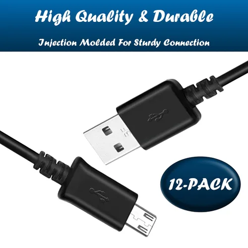 Vista 2 de [Paquete de 12 cables micro USB a granel – 1 M/3.3 pies de carga, sincronización de datos rápida micro USB a USB A cable para Samsung Galaxy S7 S6