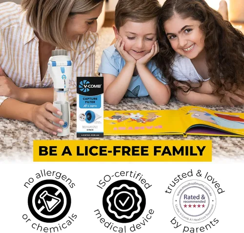Vista 5 de Peine eléctrico recargable A1 para eliminar piojos sin químicos, paquete de filtros de recambio, solución natural para piojos para niños y adultos