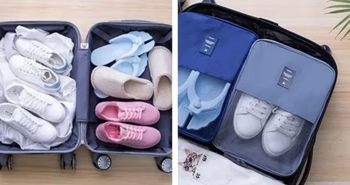 Vista 5 de Bolsa de viaje 3 en 1, bolsa de zapatos para viajes, bolsa organizadora de zapatos con capacidad para 3 pares de zapatos, bolsa de viaje portátil
