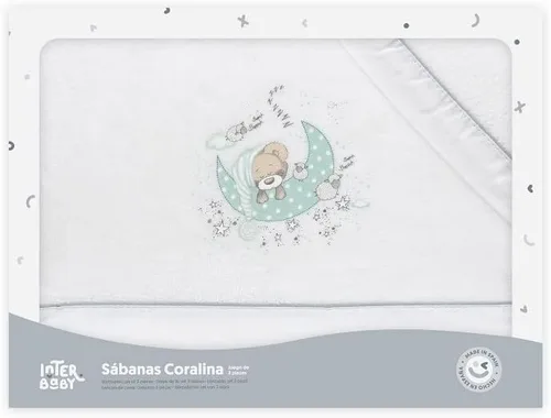 Vista 3 de Interbaby Coralina - Juego de sábanas blancas y verdes para capazo y cochecito