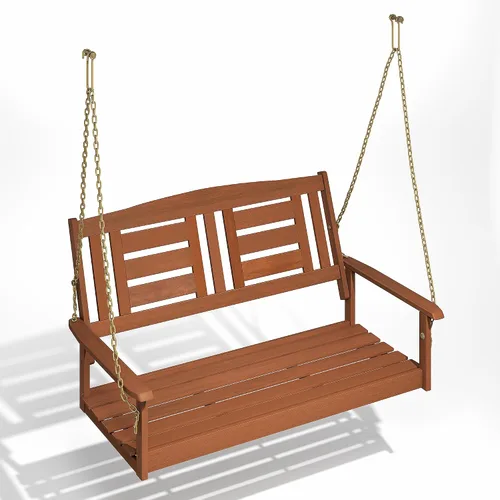 Vista 5 de Furinno TIOMAN - Columpio de madera colgante de 2 plazas con cadena en aceite de teca, para patio, jardín, porche, madera clara