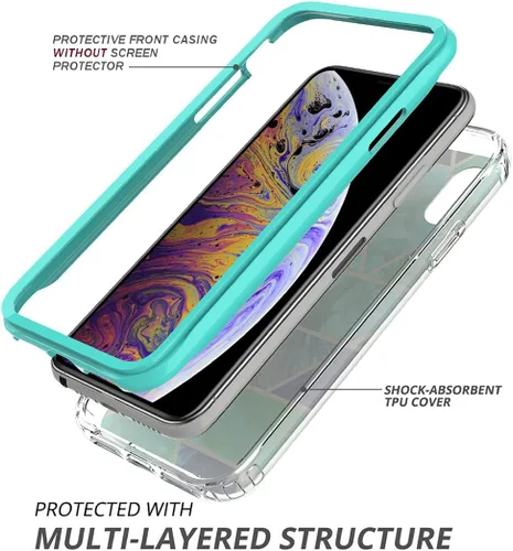 Vista 3 de Jeylly Funda para iPhone X, funda para iPhone Xs con protector de pantalla de vidrio templado y protector de lente de cámara, resistente grado