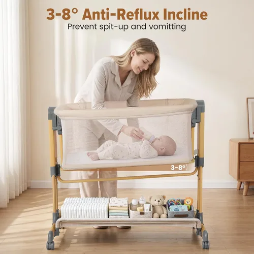 Vista 6 de 3-in-1 Baby Bassinet Bedside Sleeper, Stable Bassinet for Newborns Beige
