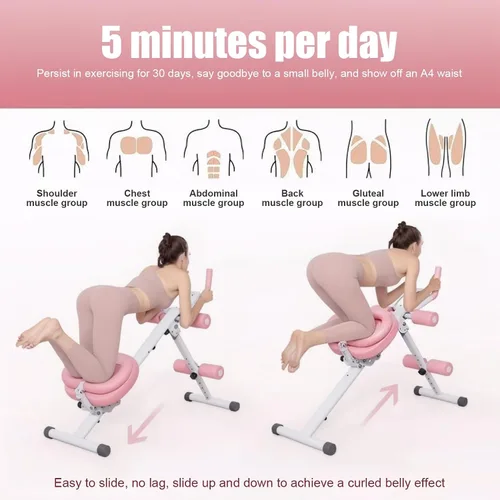 Vista 14 de Máquina de abdominales, equipo de entrenamiento abdominal, máquina de entrenamiento abdominal ajustable de 5 niveles con pantalla LCD, equipo de Rosa