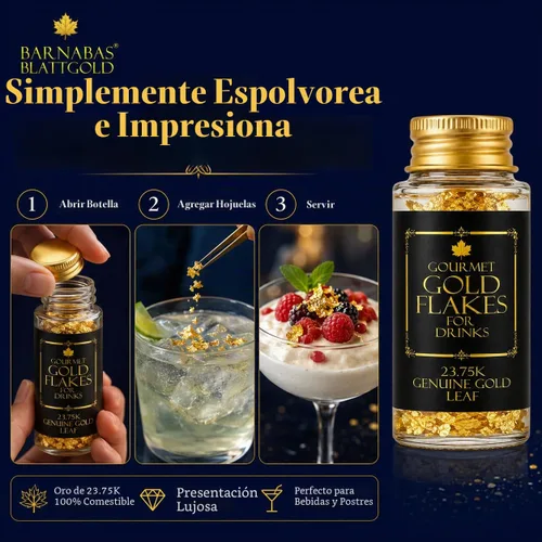 Vista 6 de Barnabas - Hojas de hojuelas de oro comestibles para alimentos (bebidas), 1 paquete
