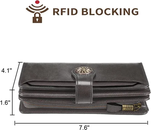 Vista 4 de Travelambo Billetera para mujer de gran capacidad con bloqueo RFID de cuero genuino