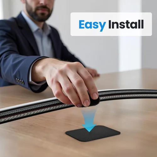 Vista 6 de Gestión de cables debajo del escritorio, 【Capacidad para 15 cables】【Ultra Adhesión】 Correa de cable de gancho y bucle, brida larga ajustable, clip