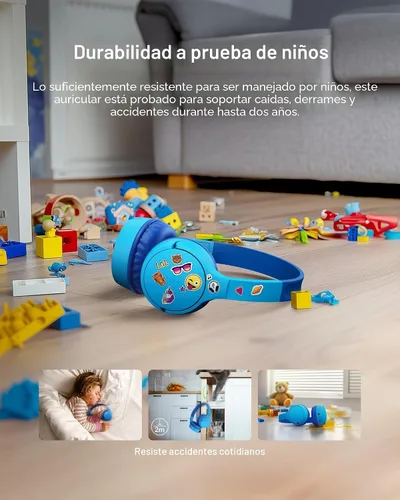 Vista 4 de Belkin SoundForm Mini - Auriculares inalámbricos Bluetooth para niños, batería de 30 horas, límite de volumen seguro de 85 dB, micrófono integrado