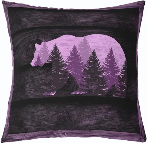 Vista 10 de Cartoon Bear Pillow Cover Cute Wild Animal Paw Print Cushion Cover for Kids Boys Girls Teens Jungle Pine Trees Silhouette Cabin Pillow Case for
