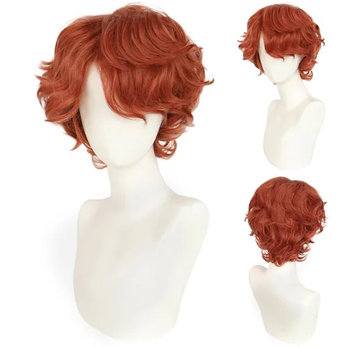 Vista 6 de Peluca naranja para hombre, estilo desordenado, corto, esponjoso Jengibre