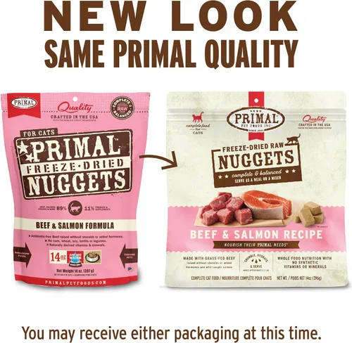 Vista 2 de Primal Nuggets de Alimento Crudo Liofilizado para Gatos de Res y Salmón, Comida Completa y Equilibrada o Topper, Premium, Saludable, Sin Granos