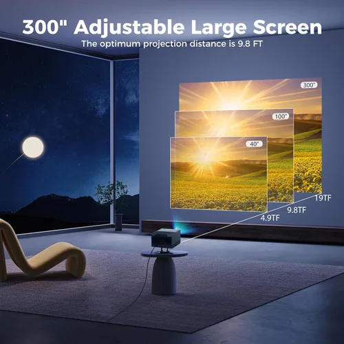 Vista 7 de Proyector 4K con Wifi y Bluetooth, proyector de películas para exteriores con pantalla de 120 pulgadas, proyector inteligente para el hogar con 1000