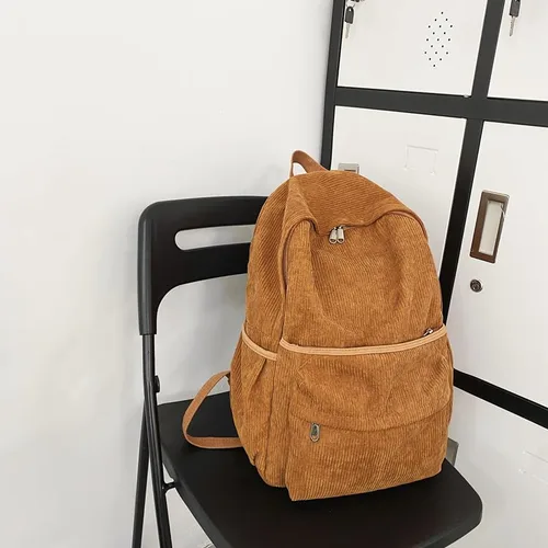 Vista 2 de Mochila estética, bonita mochila de pana, suministros escolares, bolsa para computadora portátil para adolescentes, niñas, mujeres, estudiantes