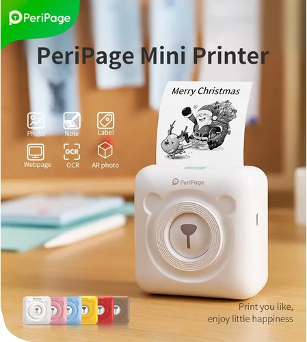 Vista 4 de Bisofice PeriPage Mini impresora, impresora térmica portátil para teléfono inteligente, mini impresora de calcomanías con Bluetooth inalámbrico