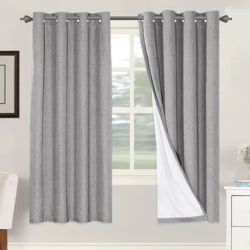 Vista 122 de H.VERSAILTEX Cortinas 100% opacas con aislamiento térmico, texturizadas, de lino, con bloqueo completo de calor y luz, para sala de estar y Negro