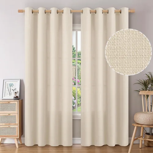 Vista 303 de BGment Cortinas de Lino Beige de 63 Pulgadas de Largo 2 Paneles - Tratamientos para Ventanas con Textura de Arpillera Filtrantes de Luz Cortinas B