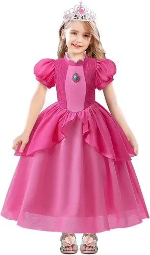 Vista 7 de WYB Princess Peach Costume Dress Halloween Cosplay Dress Up for 3-9 Years Girls Kids Outfits with Crown Gloves Scepter Earing