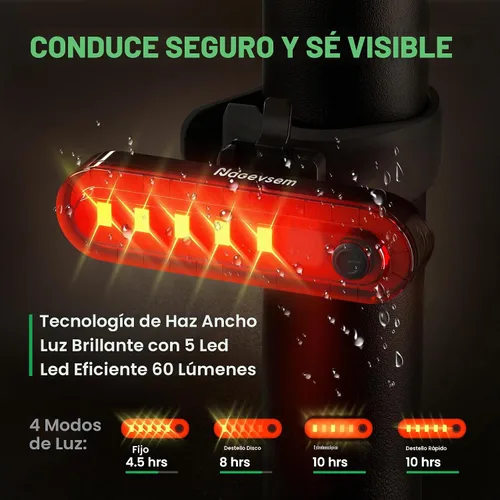 Vista 4 de Bike Lights Front and Back for Night Riding, Rechargeable Bicycle Light Set