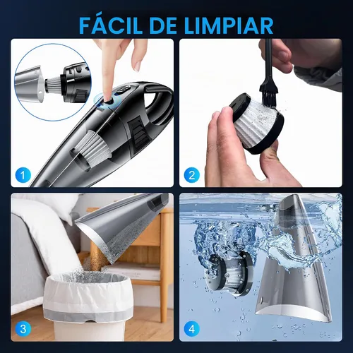 Vista 5 de Aspiradora de mano para automóvil con potente succión de 8000 PA, aspiradora portátil para automóvil con 2 filtros, mini cepillo, ligera, capacidad