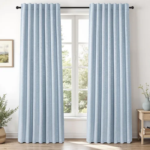 Vista 63 de Topfinel cortinas opacas de lino beige y blanco de 63 pulgadas de largo, 2 paneles para ventana pequeña, estilo natural de abedul bohemio y rústico