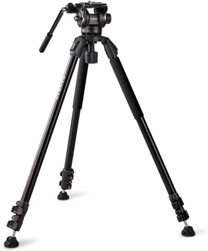 Vista 8 de RAUBAY Trípode profesional de cámara de video resistente de 70.8 pulgadas con cabezal fluido, placa QR para videocámara DSLR, carga máxima de 17.6