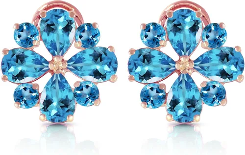 Vista 3 de Galaxy Gold GG Pendientes de clip francés, topacio azul, flor de oro rosa de 14 quilates