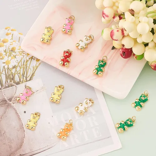 Vista 4 de DanLingJewelry Dijes esmaltados lindos colgantes para llavero, pulsera, joyería, Latón 10 piezas - Oso