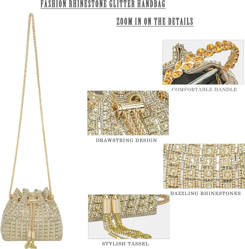Vista 3 de Bolso de noche con diamantes brillantes para mujer, bolso de mano con diamantes de imitación para fiesta, baile de graduación, cóctel