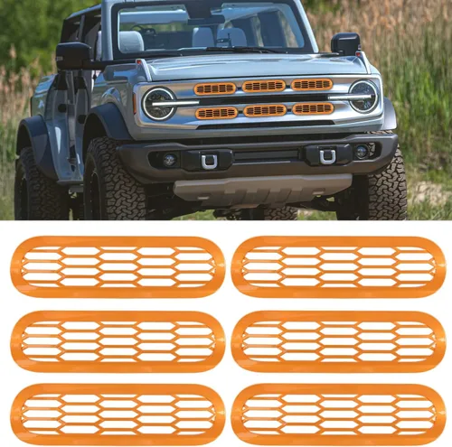 Vista 10 de Marco de cubierta de malla para parrilla delantera, insertos de parachoques delantero, accesorios de decoración con clip para Ford Bronco Offroad
