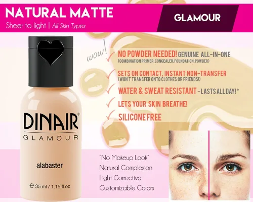 Vista 3 de Dinair Base de maquillaje con aerógrafo Marrón oscuro GLAMOUR: Natural, Cobertura ligera, Mate 1/4oz