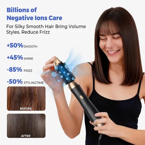 Vista 4 de Cepillo secador de pelo 5 en 1, juego de cepillos secadores de pelo con rizador de aire, cepillo de secado iónico negativo, herramienta de pelo
