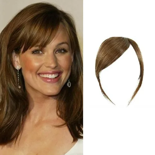 Vista 15 de Flequillo lateral con clip en cabello humano real natural con clip en flequillo lateral, extensiones de cabello lacio con flecos (rubio/613#)