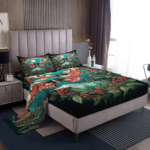 Vista 17 de Juego de sábanas tamaño individual, sábanas para árbol de Navidad, sábanas y fundas de almohada de microfibra de 3 piezas, juego de sábanas