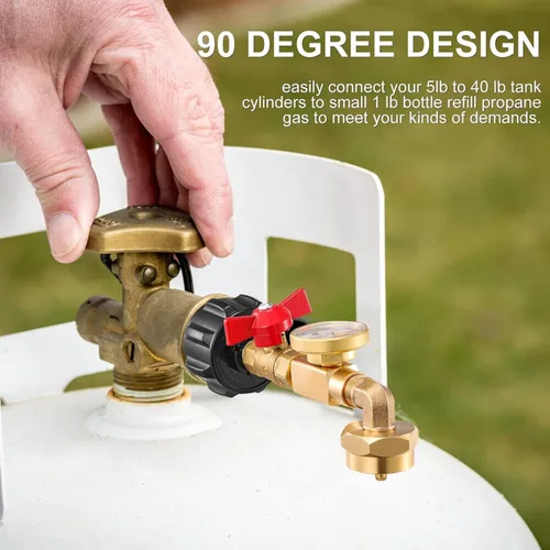 Vista 6 de Adaptador de recarga de propano con válvula y medidor, llena botellas de 1 libra desde tanque de 20 libras. Se ajusta a tanque de propano QCC1