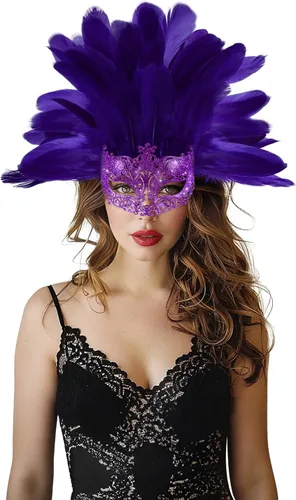 Vista 8 de JEGERMIG Máscara de plumas verdes para mascarada, accesorio de carnaval para mujer