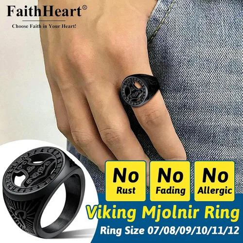 Vista 2 de FaithHeart Viking Vegvisir Pirate Compass Anillos, Acero Inoxidable Chapado en Oro de 18K Símbolo nórdico Vintage Joyería Personalizada Personalizada