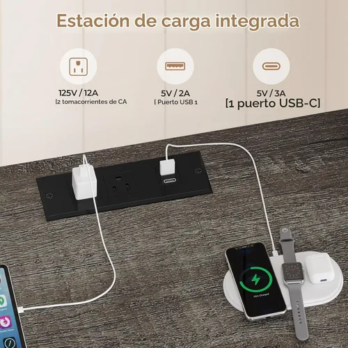 Vista 4 de HAUOMS Soporte de TV Cómoda para TV de 65 Pulgadas, 63" de Ancho con Luces LED y Tomas de Corriente, Cómoda Larga Gris con 12 Cajones de Tela