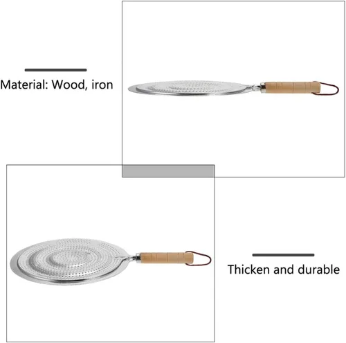 Vista 6 de DOITOOL Difusor de calor de cocina de hierro fundido con mango de madera, placa difusora de inducción, bandeja de descongelación rápida, adaptador